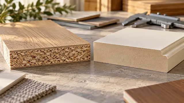 Sections of laminated chipboard and MDF with different structures