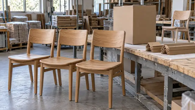 First batch of identical wooden chairs before packaging
