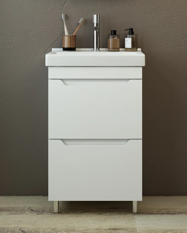 Bathroom vanity Agaта 50, floor-standing, white, with drawers, sink Fest 50