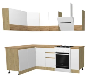 "Twist Light" kitchen 1.4*2.3 m Beech/White (Without countertop, sink, drying rack)