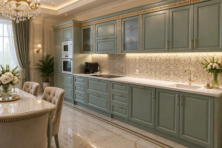 Florence kitchen with island (olive) (price per 1 sq. m.)
